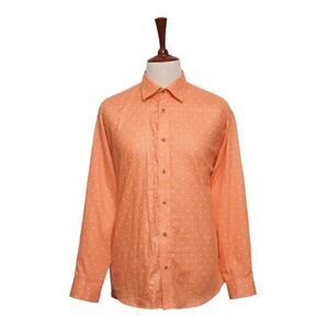 Mens Shirt Button Up Orange Polka Dot Linen Cotton Dress Casual Summer Beach XL